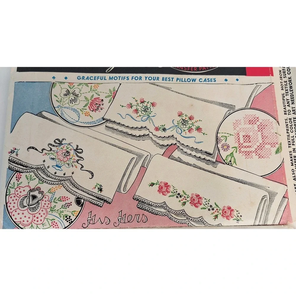Lot Of 2 Vogart Transfer Floral Patterns Pillowcases Dresser‎ Scarves Towel
